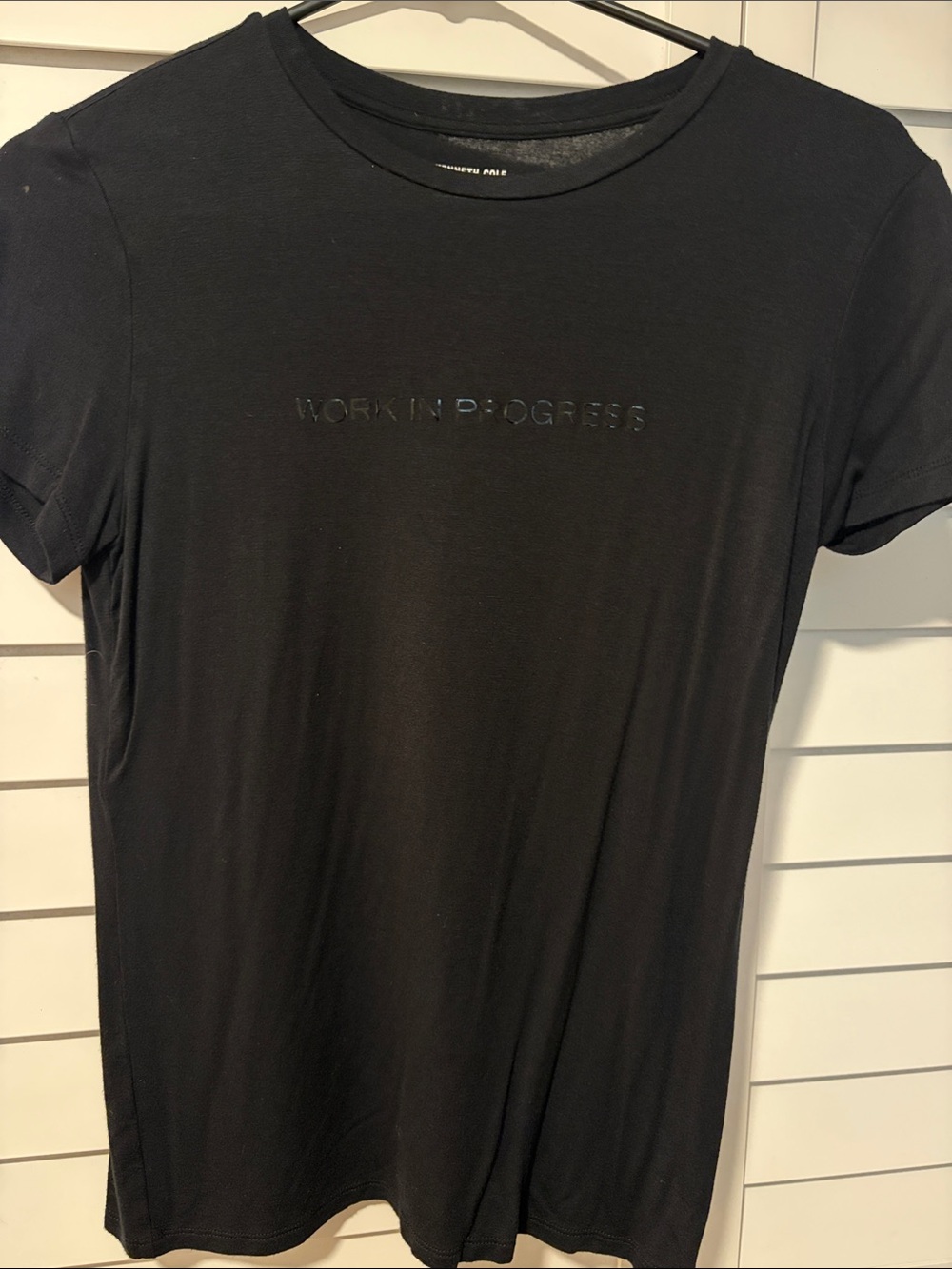 Kenneth Cole Black Short-Sleeve Crew Tee with Embossed 'Work In Progress' Logo